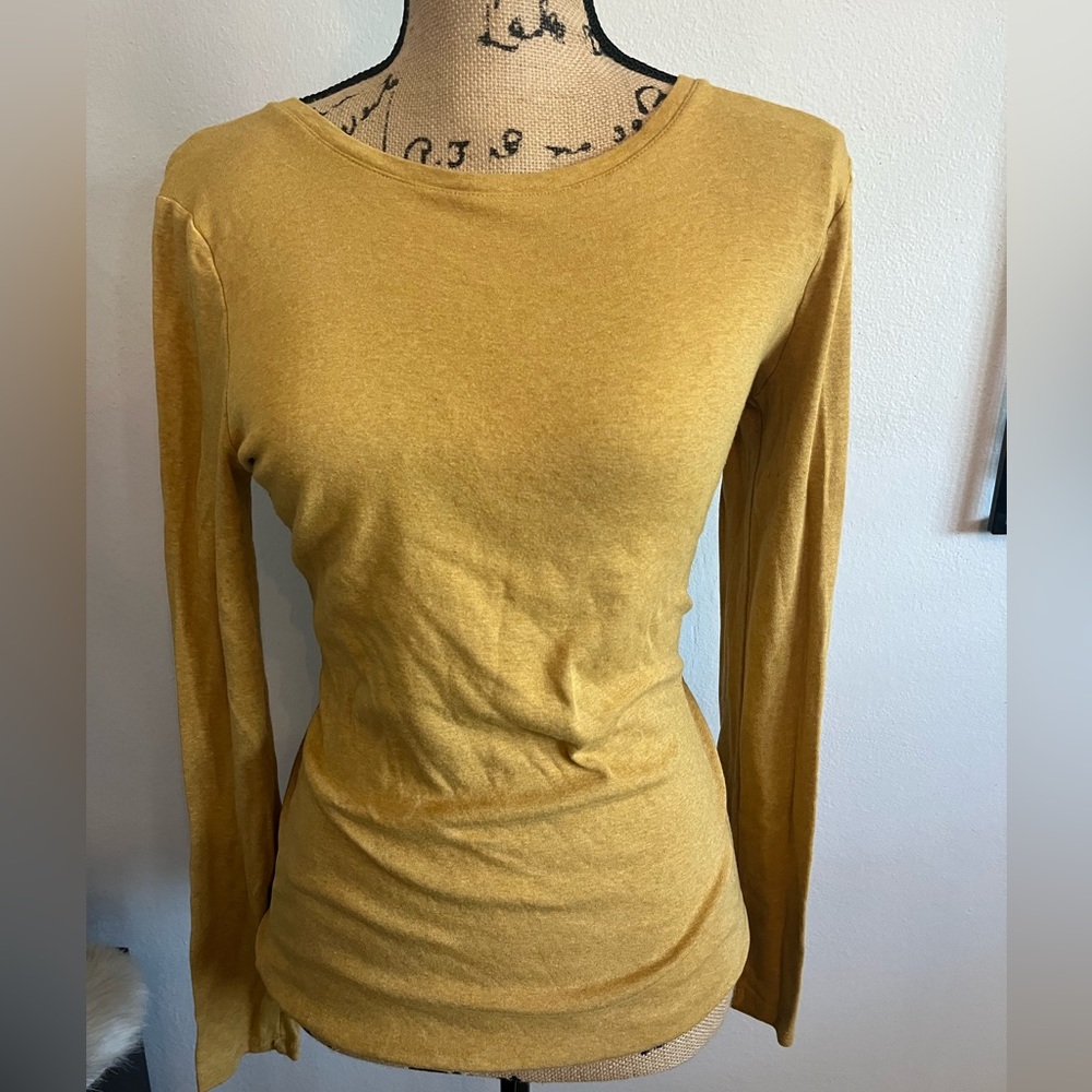A New Day mustard color, crew-neck long sleeve top - Picture 4 of 5